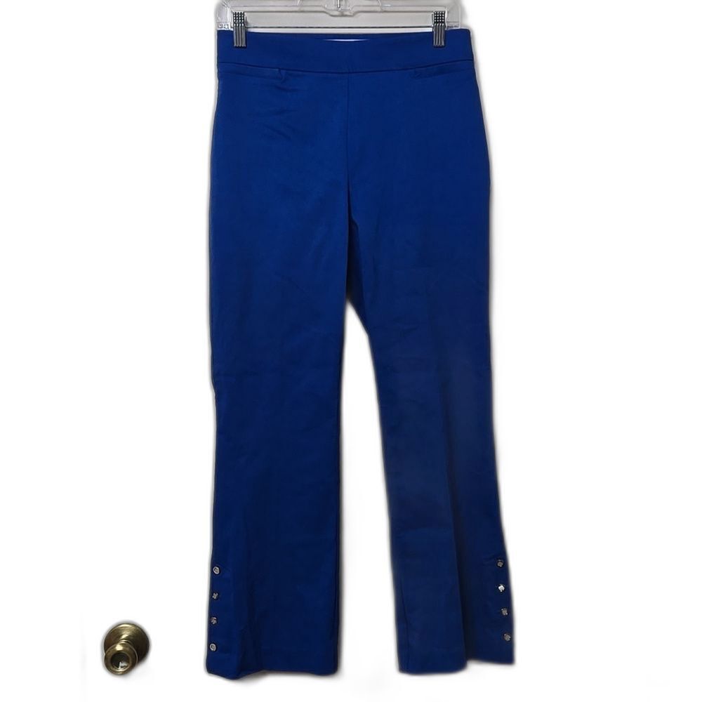 Counterparts Pull-on Pants Womens Size Small Blue Gold Button Hem Trousers